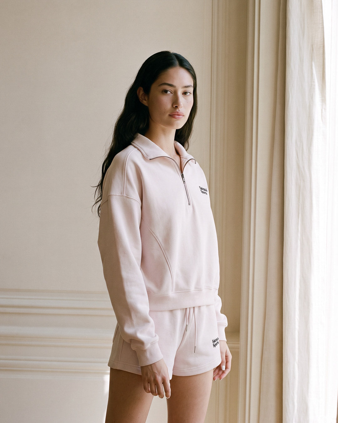 SaintsCloud Penrose Half Zip Sweatshirt English Rose (Model) - Saints & Sports