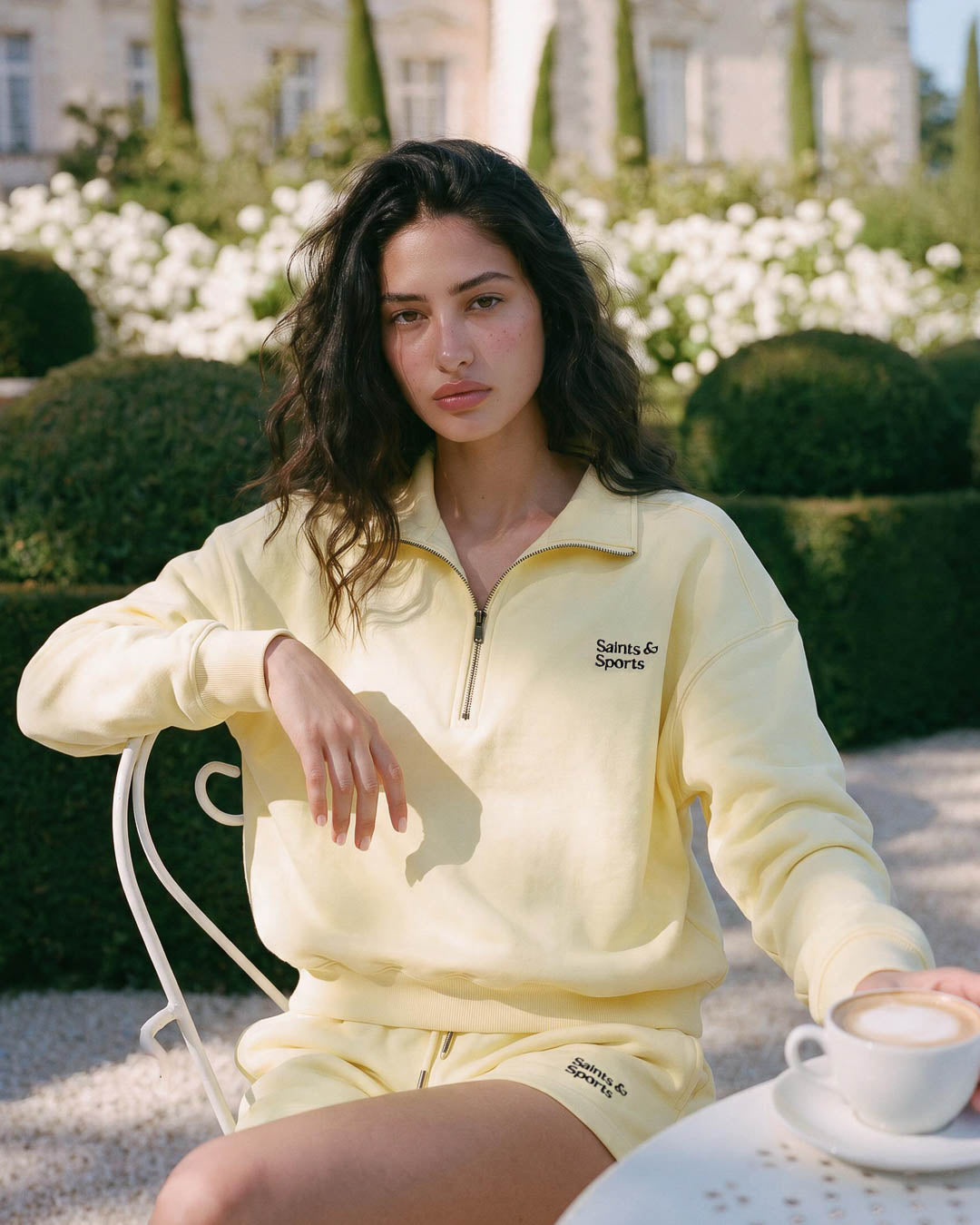 SaintsCloud Penrose Half Zip Sweatshirt Buttercream (Model) - Saints & Sports