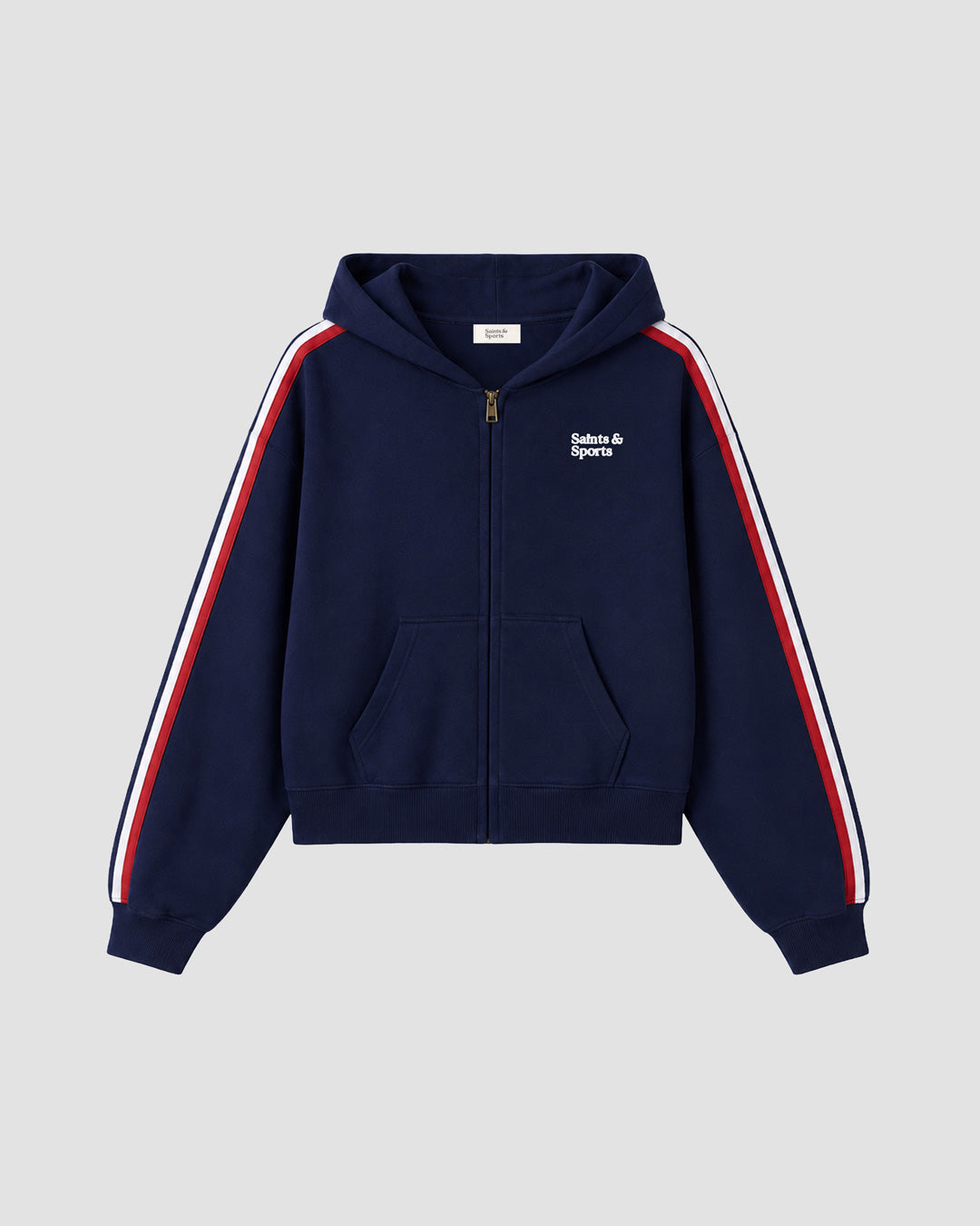 SaintsLuxe™ Full Zip Hoodie Contrast Stripes/Navy Blue (Front) - Saints & Sports