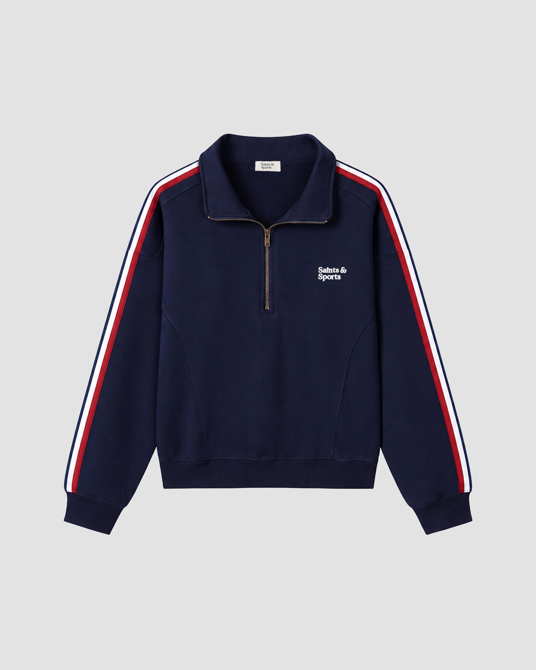 SaintsLuxe™ Penrose Half Zip Sweatshirt Contrast Stripes/Navy Blue (Front) - Saints & Sports