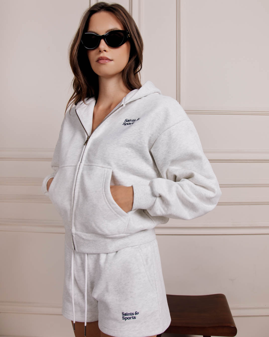 Saints Full Zip Hoodie - Heather Grey