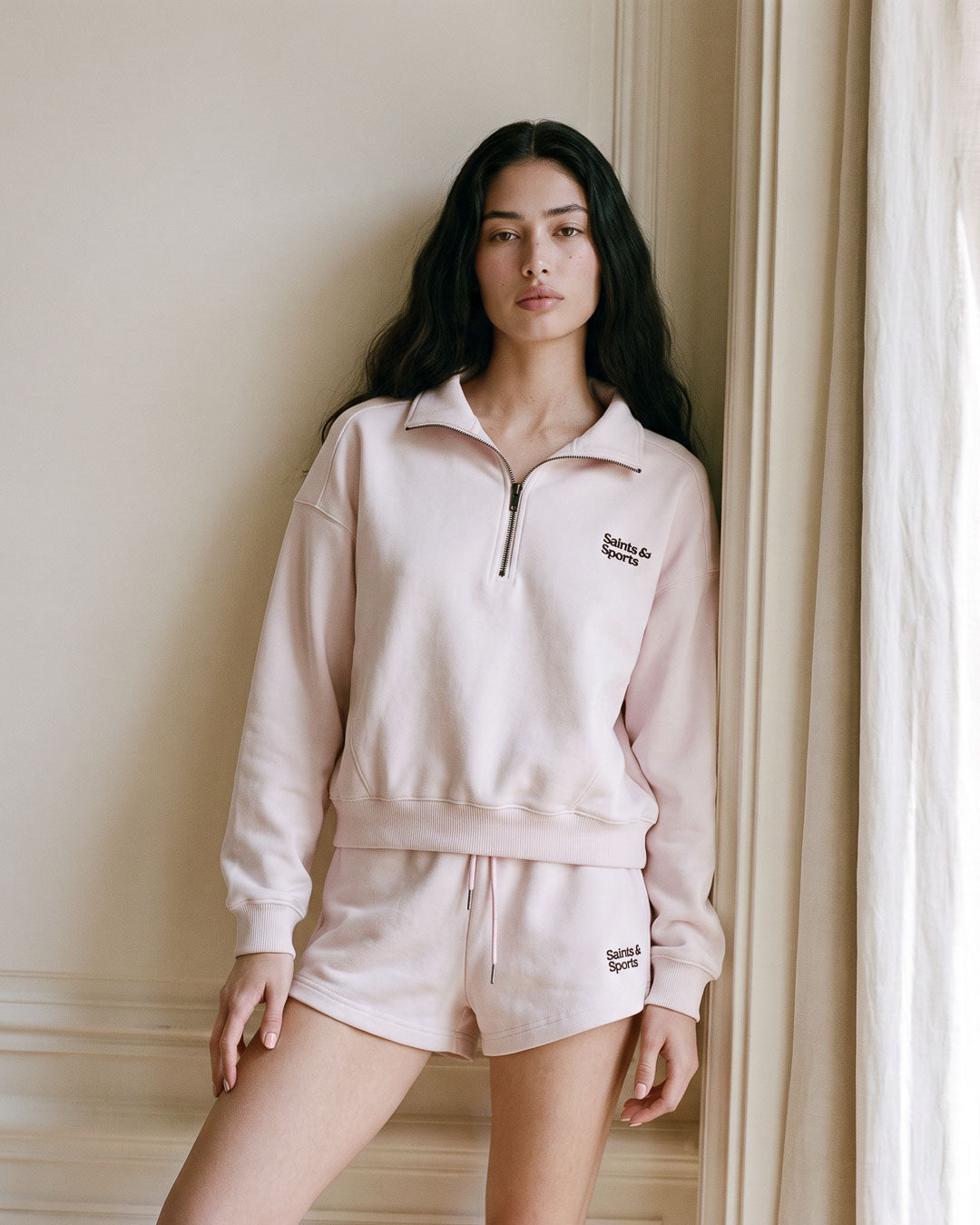 SaintsCloud Penrose Half Zip Sweatshirt English Rose (Model) - Saints & Sports