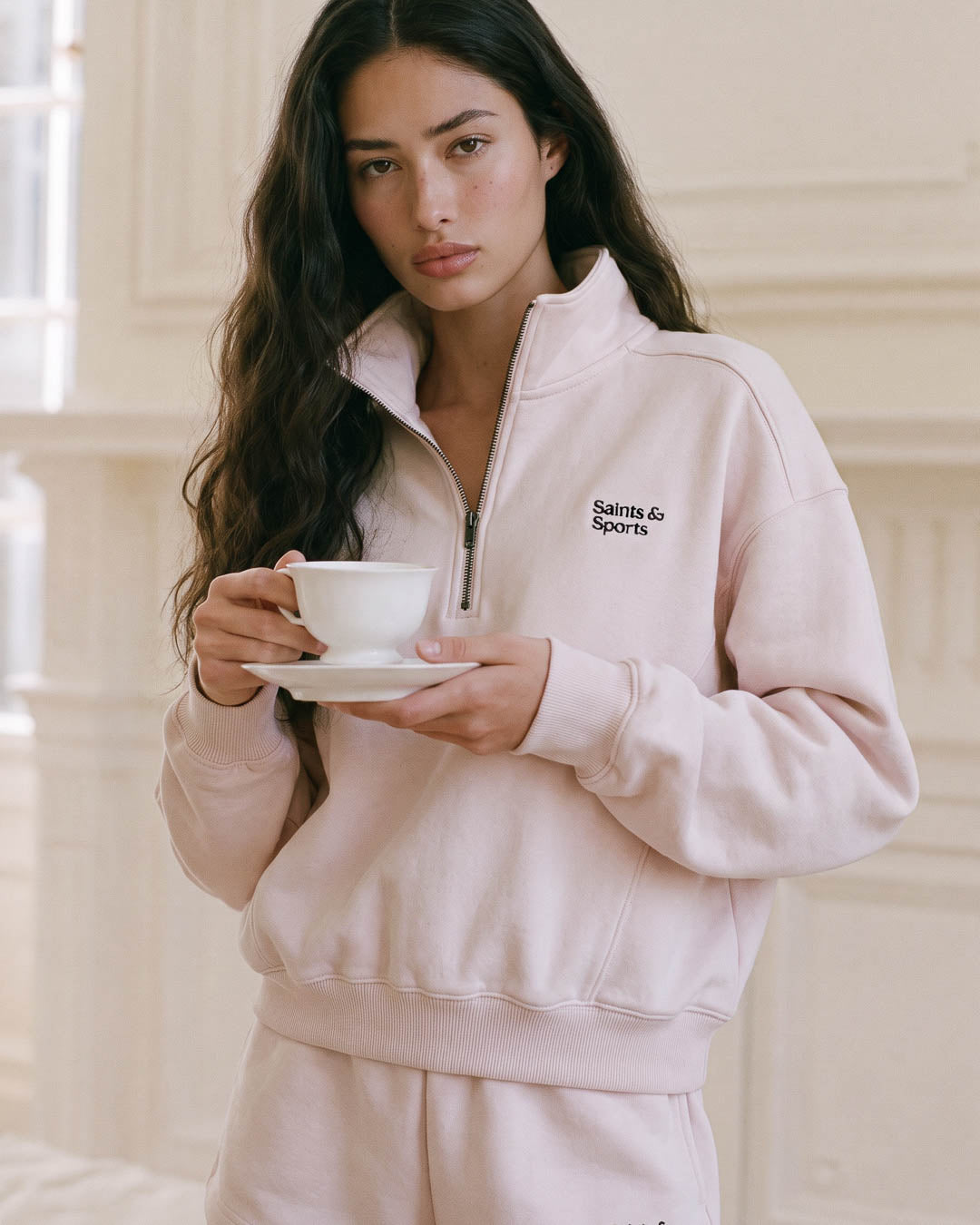 SaintsCloud Penrose Half Zip Sweatshirt English Rose (Model) - Saints & Sports
