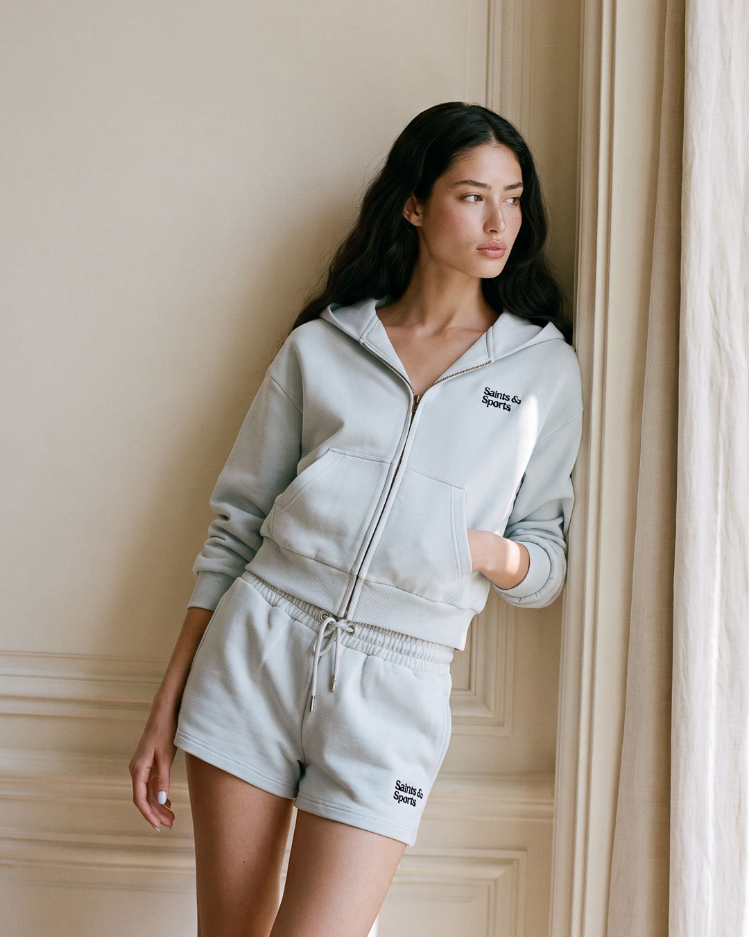 SaintsLuxe Full Zip Hoodie Powder Blue (Model) - Saints & Sports