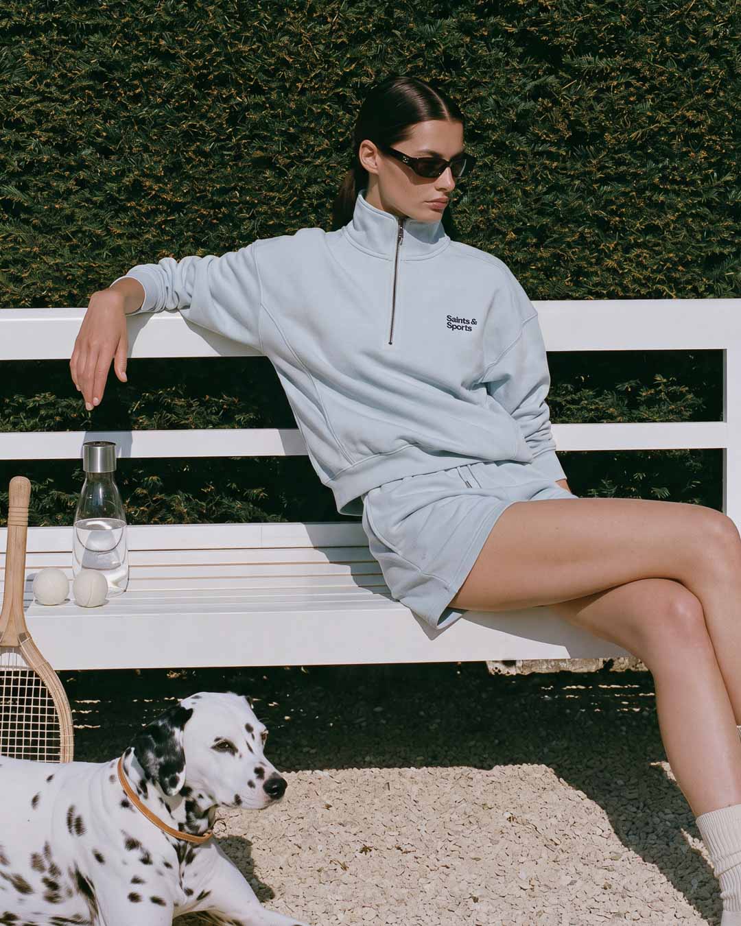 SaintsLuxe Penrose Half Zip Sweatshirt Powder Blue (Model) - Saints & Sports