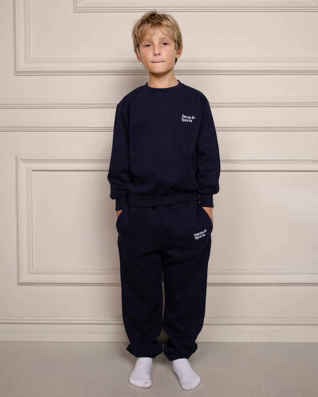 SaintsWeight™ 450 Junior Classic Sweatpants Navy Blue (Model 2) - Saints & Sports