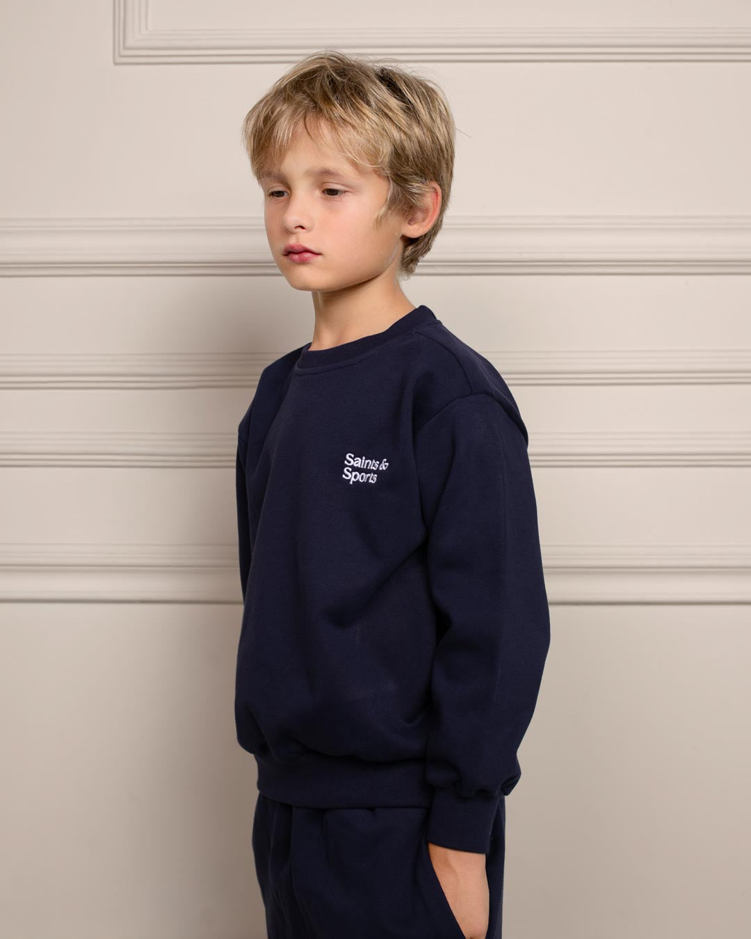SaintsWeight™ 450 Junior Classic Sweatshirt Navy Blue (Model 1) - Saints & Sports