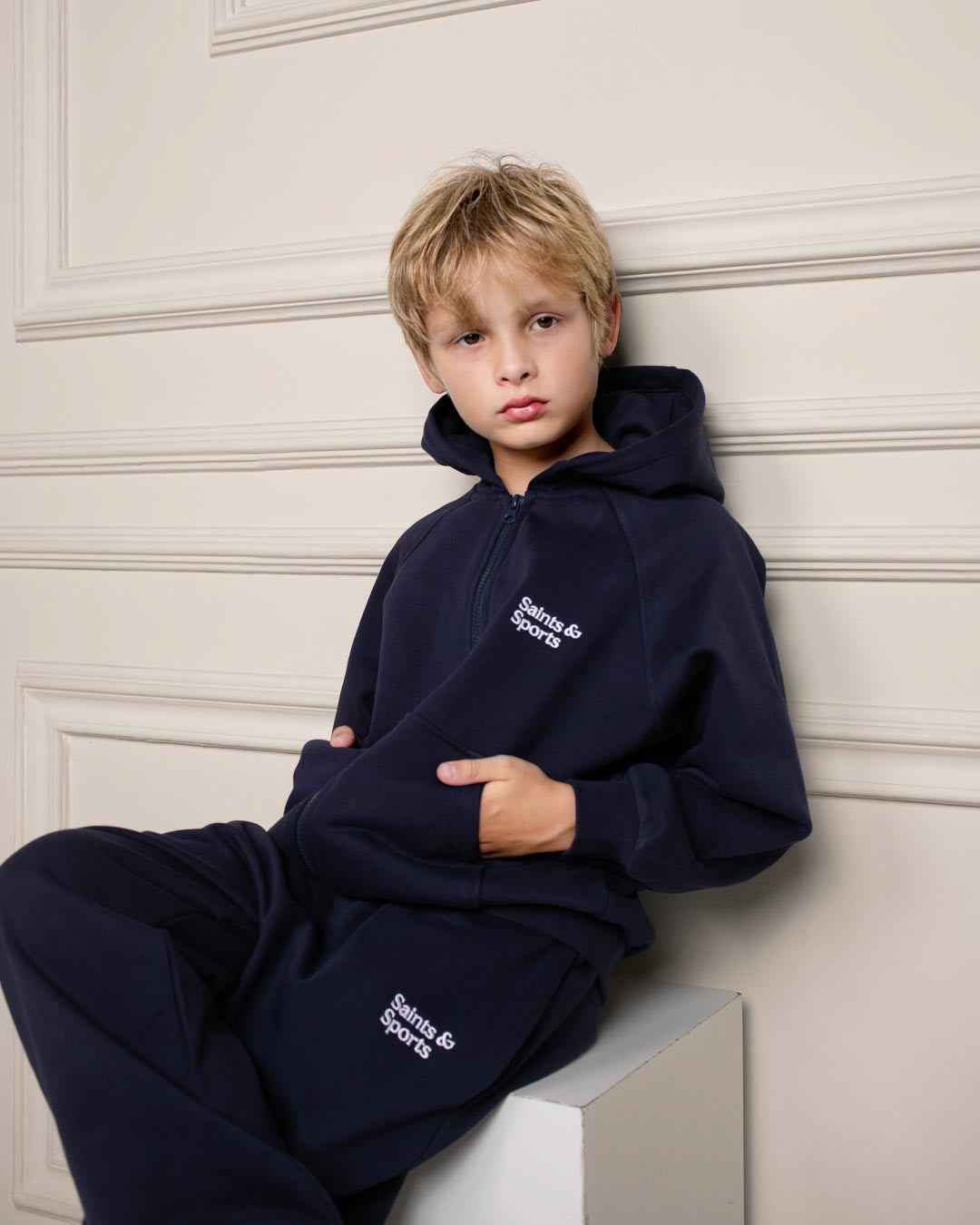 SaintsWeight™ 450 Junior Hoodie Navy Blue (Model 1) - Saints & Sports