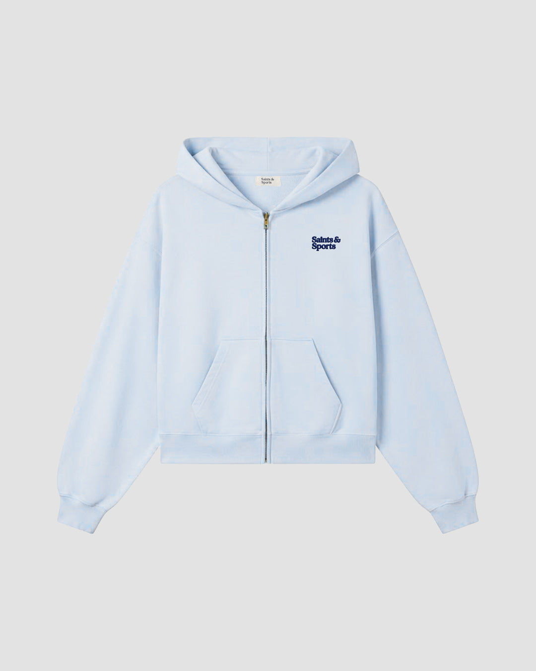 SaintsLuxe™ Full Zip Hoodie Front (Powder Blue) - Saints & Sports