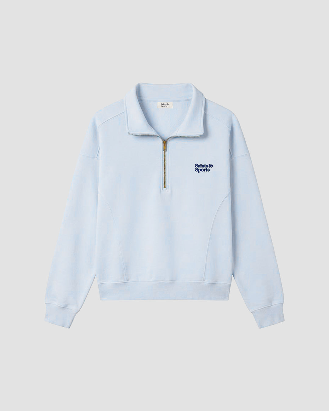 SaintsLuxe™ Penrose Half Zip Sweatshirt Front (Powder Blue) - Saints & Sports