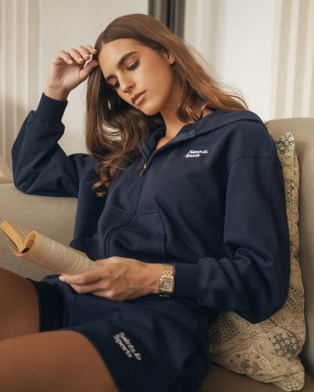 SaintsWeight™ 450 Full Zip Hoodie Navy Blue (Model) 2 - Saints & Sports