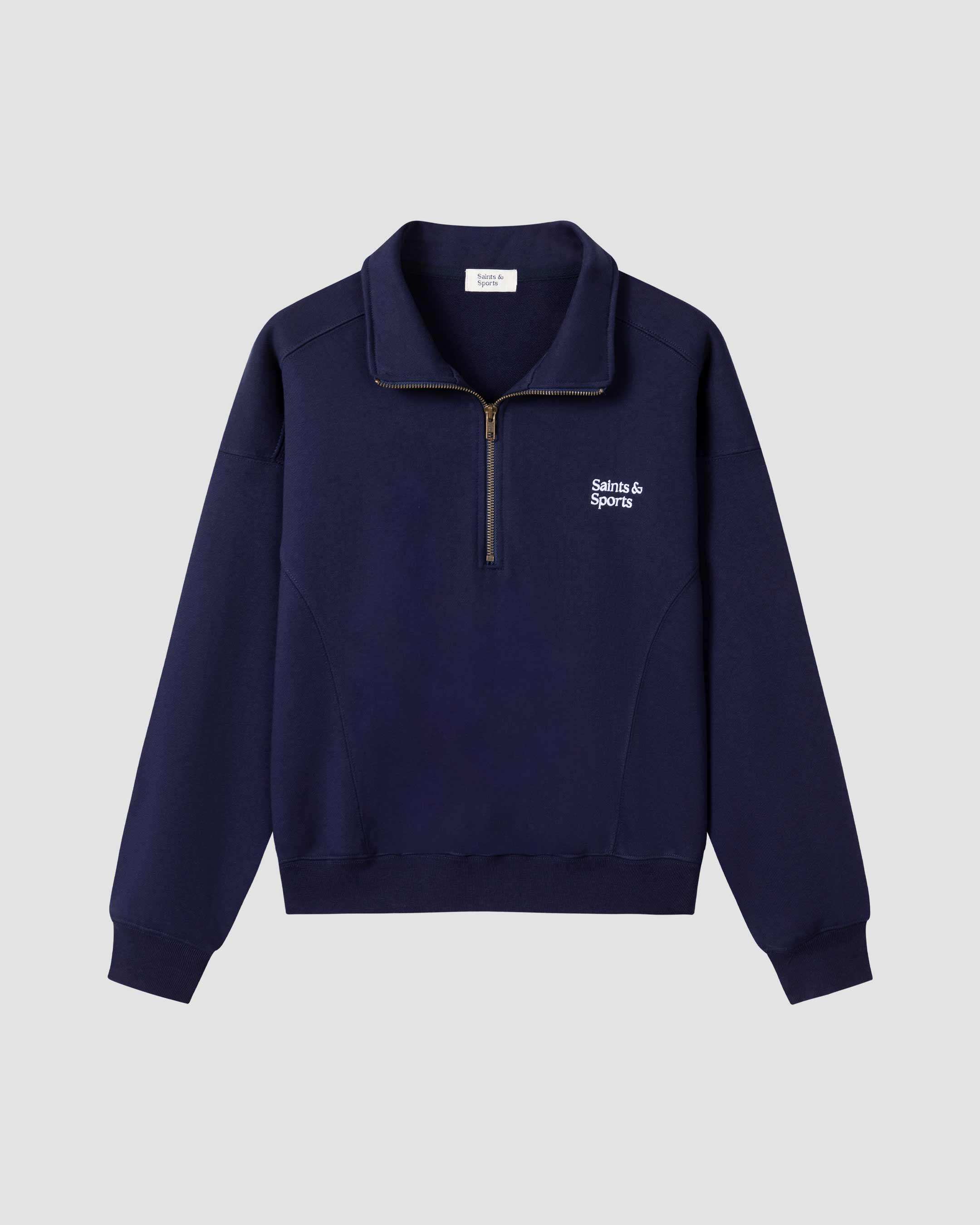 SaintsWeight™ 450 Half Zip Sweatshirt - Navy Blue (Front) - Saints & Sports